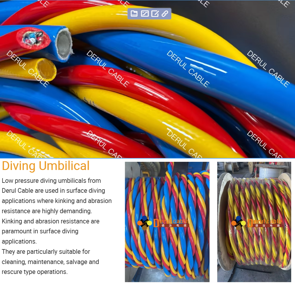 3-part Floating Diving Umbilical of Communication Cable 3/8 Inch Breath Gas Hose 1/4 Inch Pneumo Hose for Commercial Dive