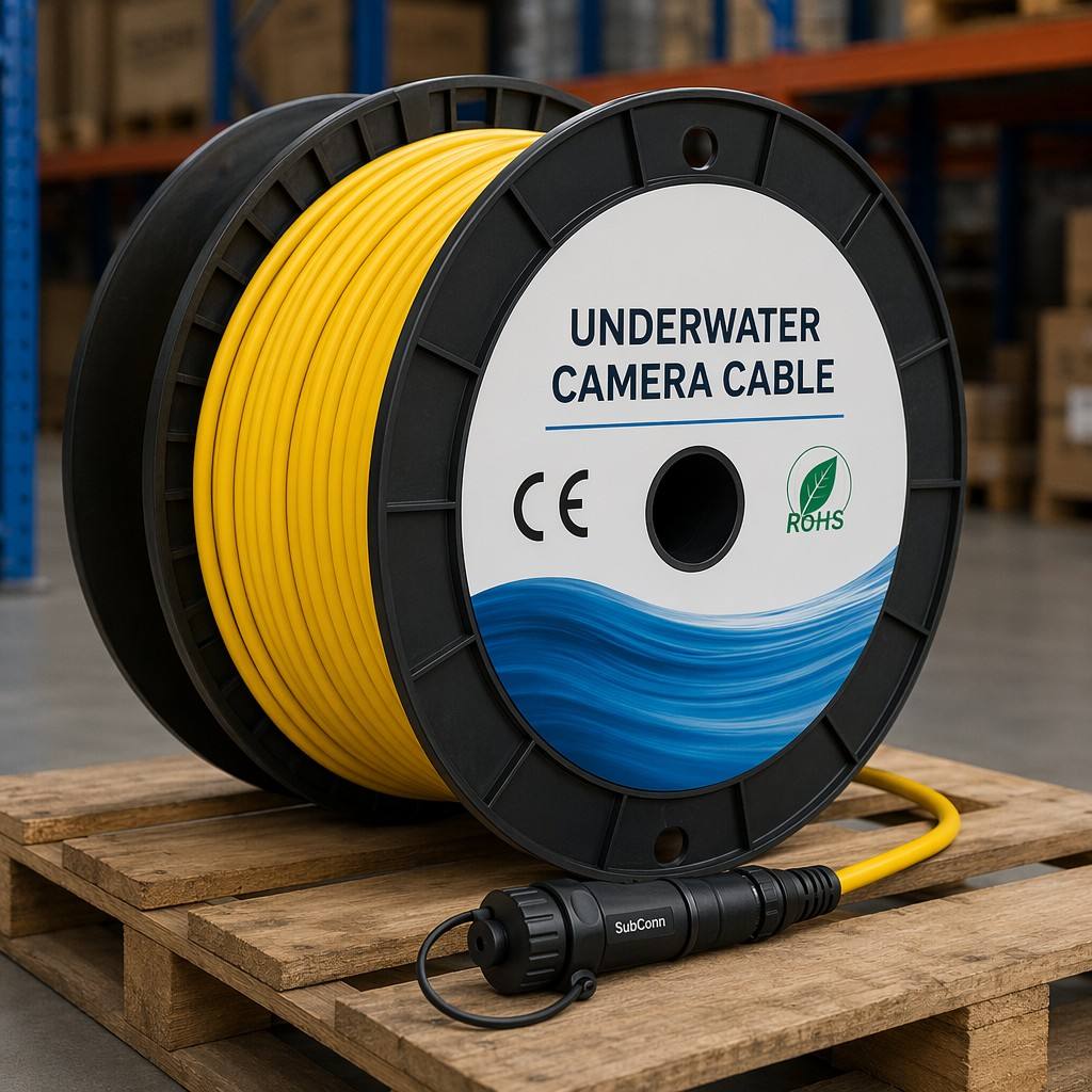 Derul Cable Underwater Camera Cable Subsea Video Cable PUR Jacket Kevlar Reinforced Coaxial 75Ω for ROV Submersible Inspection Camera Aquaculture Fishing Monitoring — IP68 Waterproof CE ROHS Certified