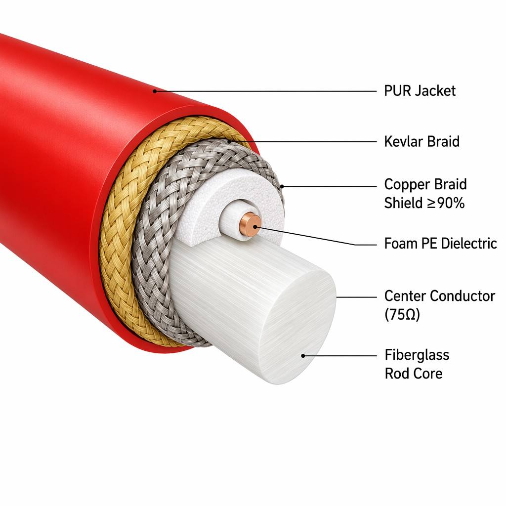 Flexible Multicore Pipeline Inspection Robot Cable for Sewer Crawler CCTV Endoscope — PUR Jacket, High Tensile Strength