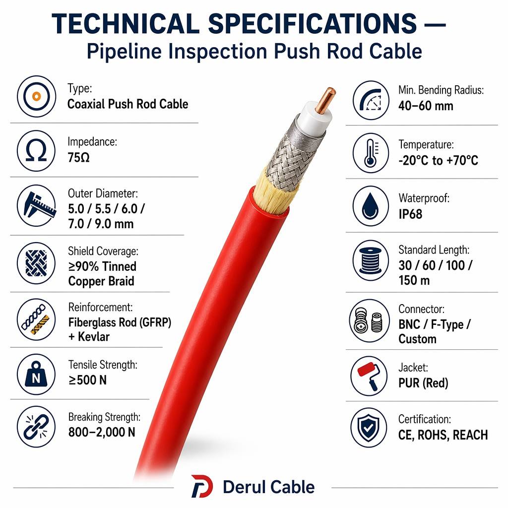 Flexible Multicore Pipeline Inspection Robot Cable for Sewer Crawler CCTV Endoscope — PUR Jacket, High Tensile Strength