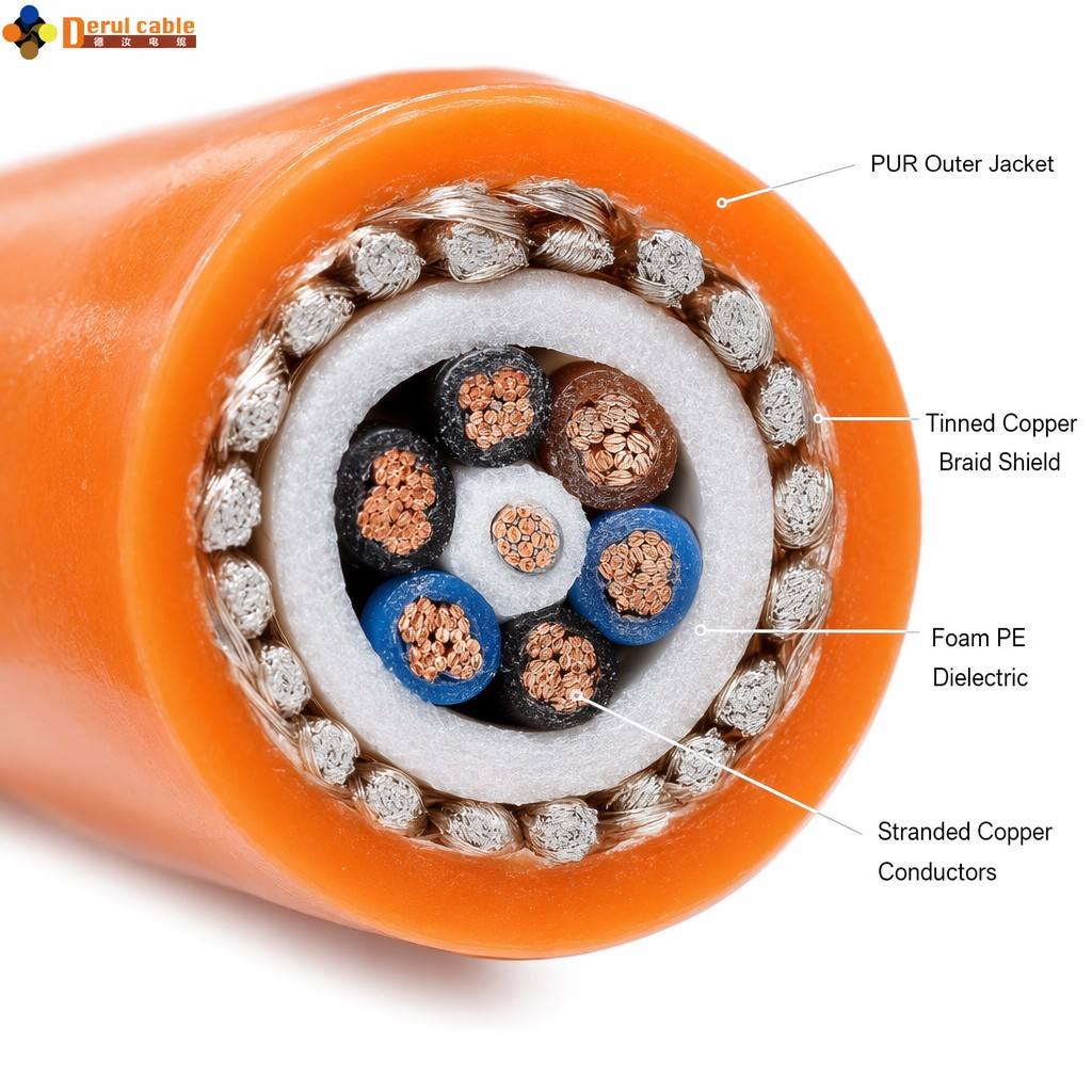 Flexible Multicore Pipeline Inspection Robot Cable for Sewer Crawler CCTV Endoscope — PUR Jacket, High Tensile Strength