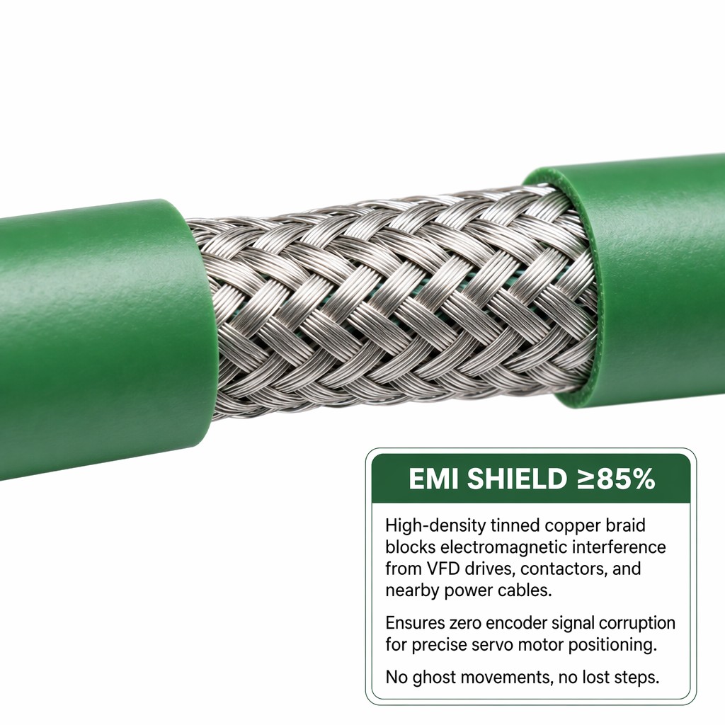 Shielded High Flexible 4 Core Servo Motor Power Cable for CNC Router — 18AWG Copper, PVC/PUR Jacket
