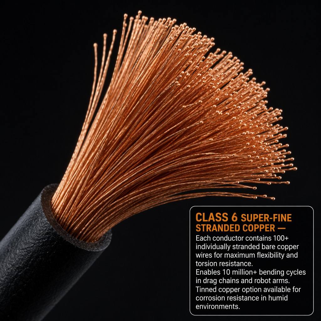 High Flexible Servo Encoder Feedback Cable — Double Shielded, Drag Chain Rated, PUR Jacket, 4–10 Core, Compatible with Mitsubishi/Delta/Inovance