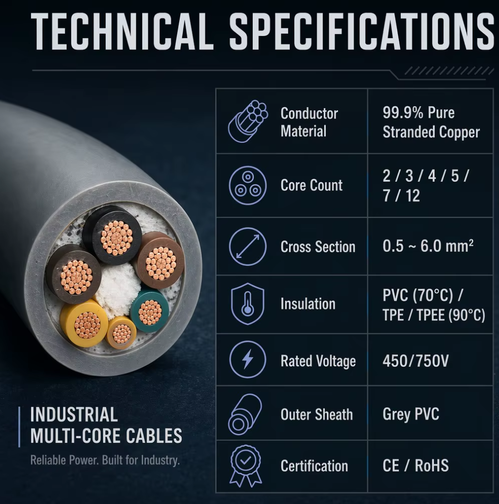 PUR Flexible [Signal/Power/Control] Drag Chain Cable [Core]C [Section]mm² for [Robot/CNC/Automation]