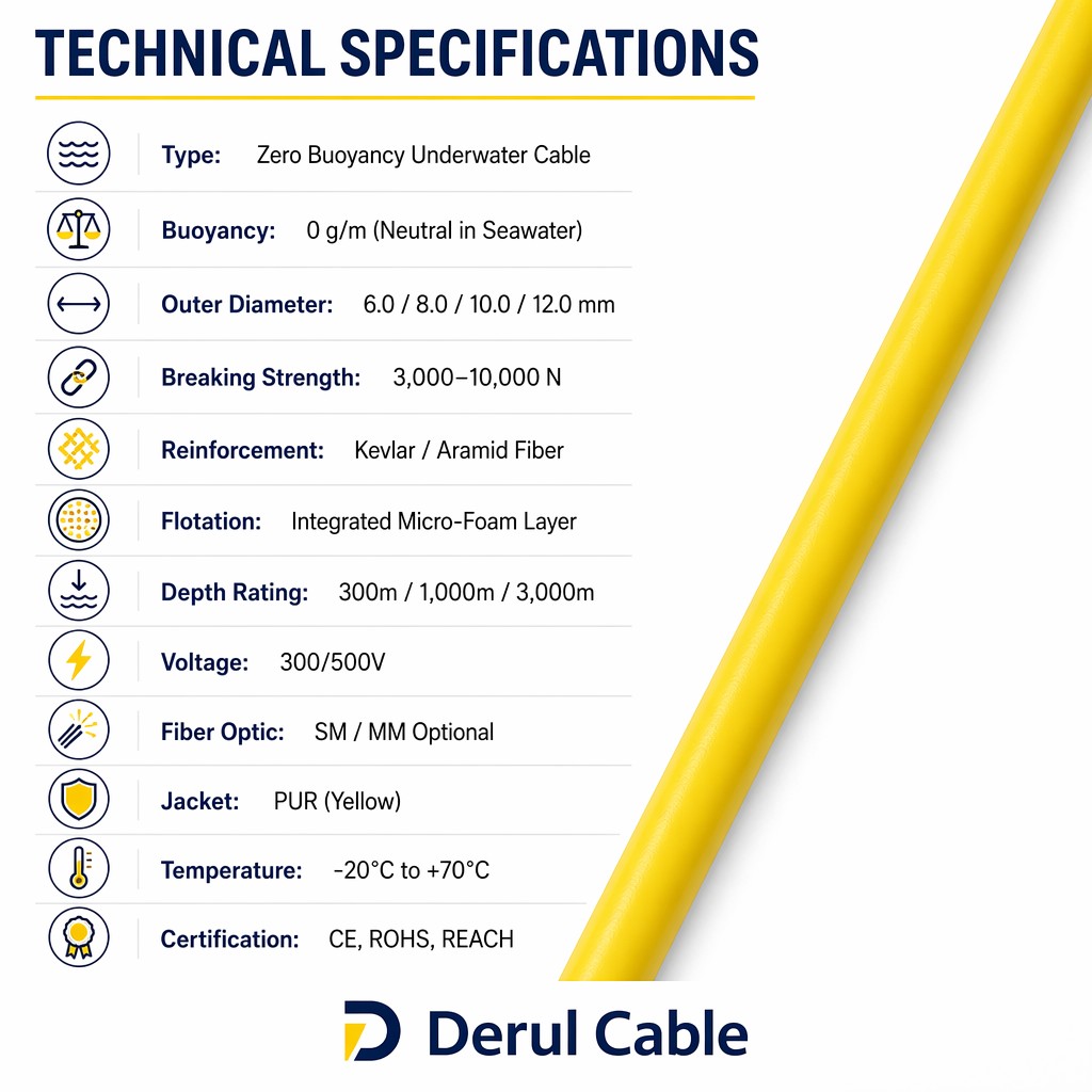 Neutrally Buoyant Cat6 Control Cable for ROVs / Underwater ROV Umbilical Cable – Shanghai Deru Cable Manufacturer