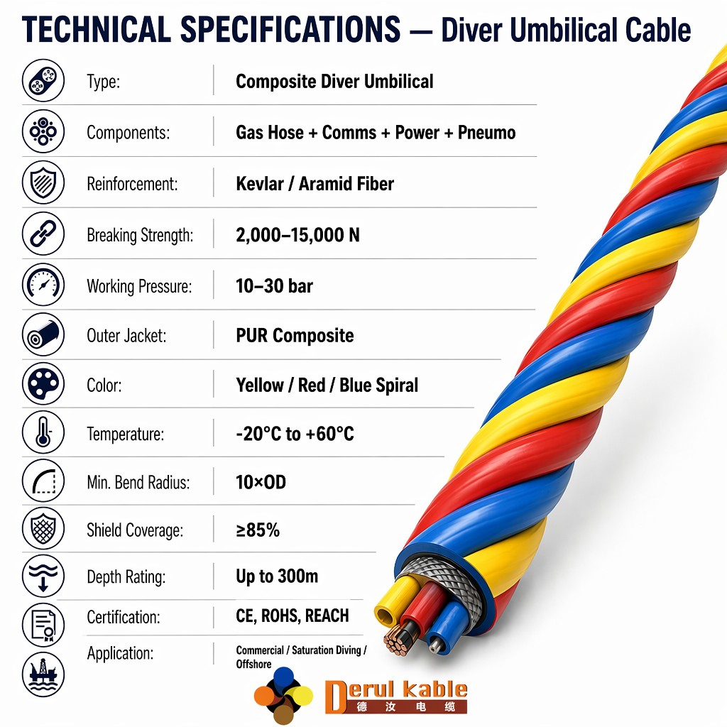 Diver Umbilical | Commercial Surface-Supplied Diving Umbilical | Shanghai Deru Manufacturer