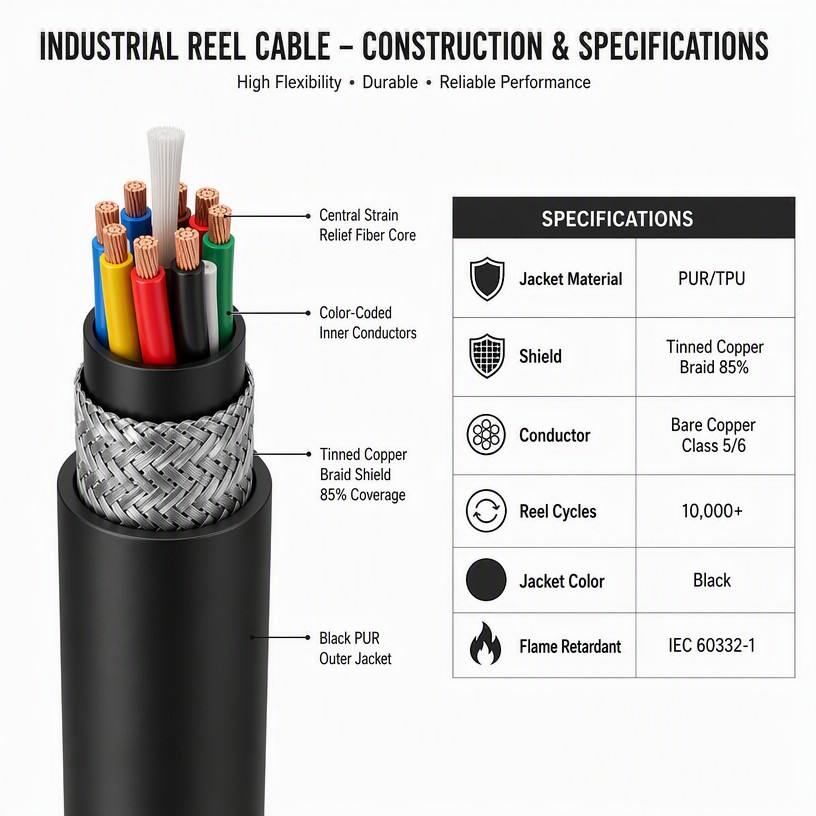 25×2.5mm² Copper Round Reeling Cable PUR Sheath Heavy Duty Crane Reel Drum Cable Torsion Resistant for Mining Port Hoist