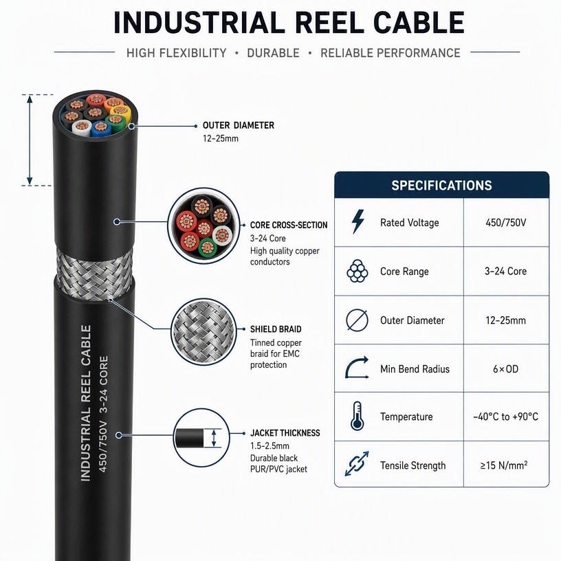 PUR Heavy Duty Crane Reeling Cable Round Copper Torsion Resistant — for Mining Port Hoist