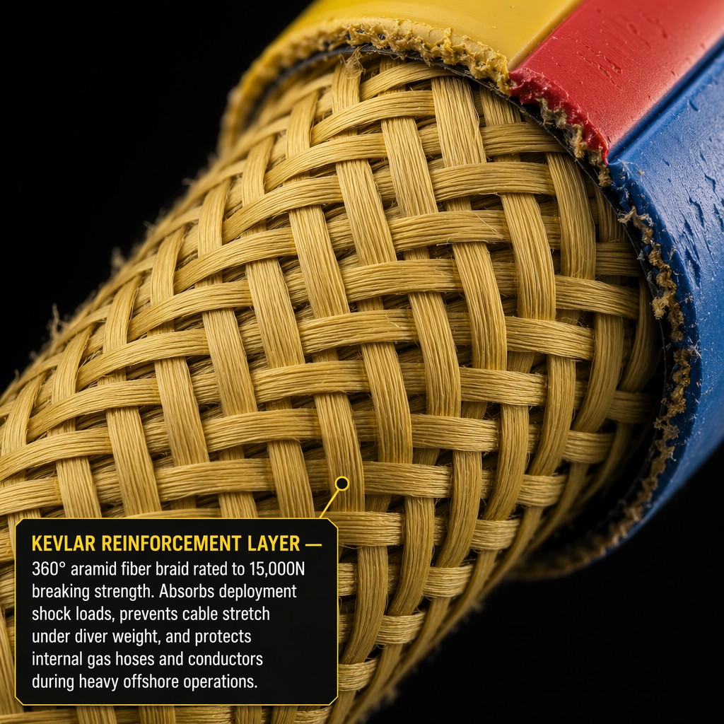 Wholesale Custom 3-Function Diving Umbilical (Integrated Air/Oxygen, Communication, and Video Cables) for Commercial Divers Wholesale Custom 3-Function Diving Umbilical (Integrated Air/Oxygen, Communication, and Video Cables) for Commercial Divers