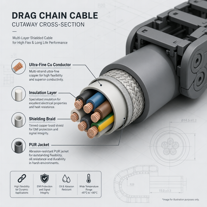 High Flexible Drag Chain Cable PUR Jacket Shielded Control Cable for CNC Machine Robot Cable 10 Million Bending