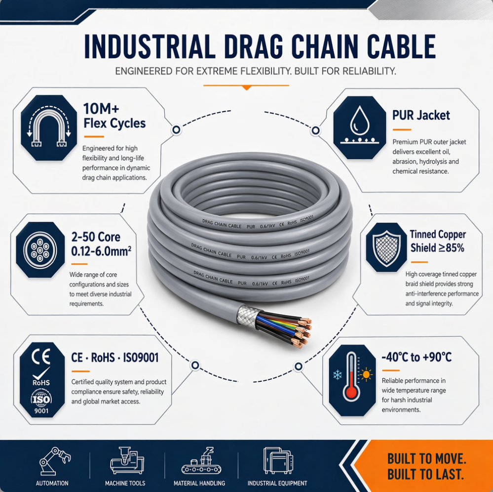 Robot Drag Chain Cable High Flexibility PUR Shielded Servo Cable for Industrial Robot CNC Machine Automated Production Line