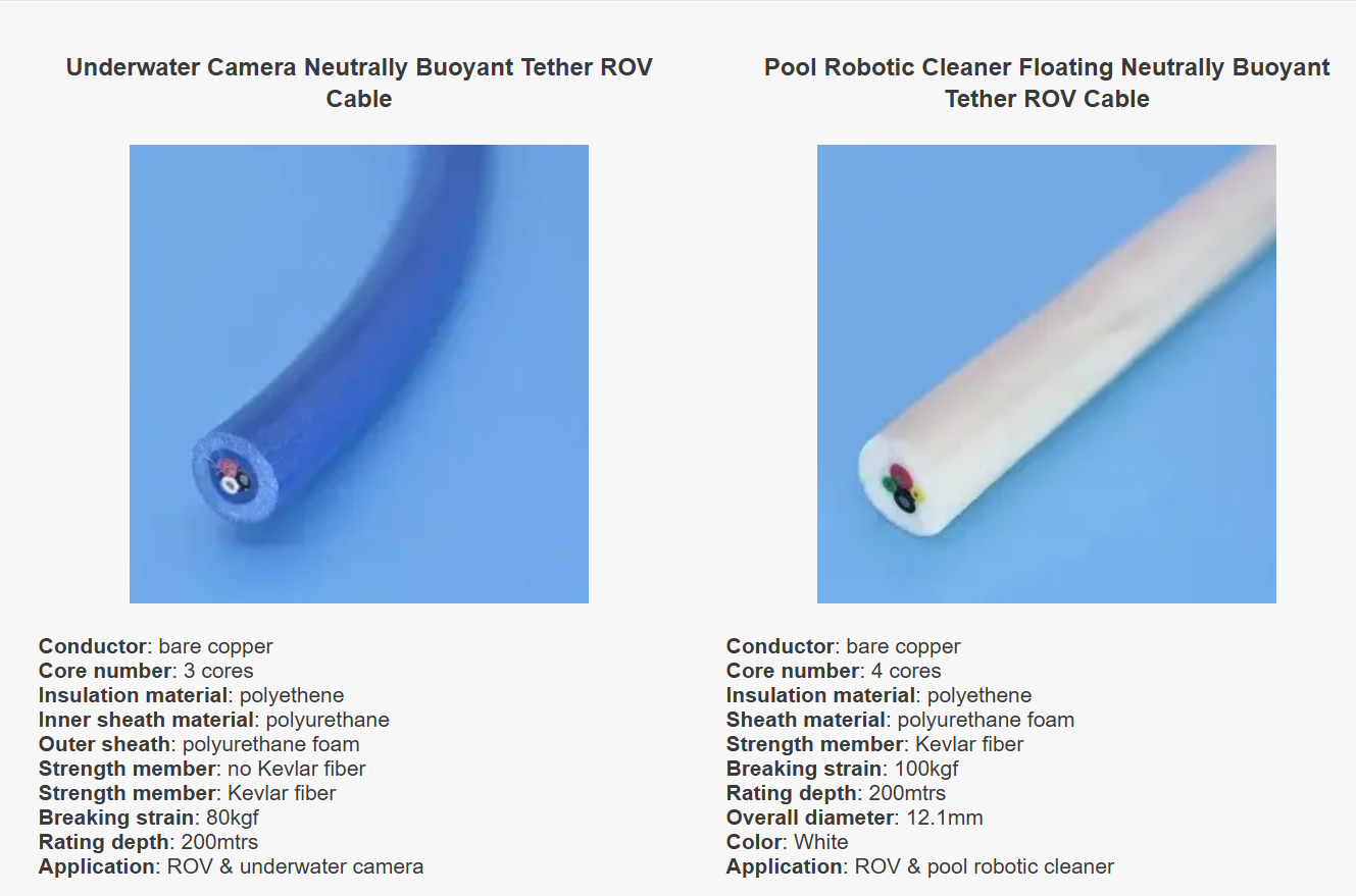 Underwater Camera Neutrally Buoyant Tether ROV Cable,Pool Robotic Cleaner Floating Neutrally Buoyant Tether ROV Cable