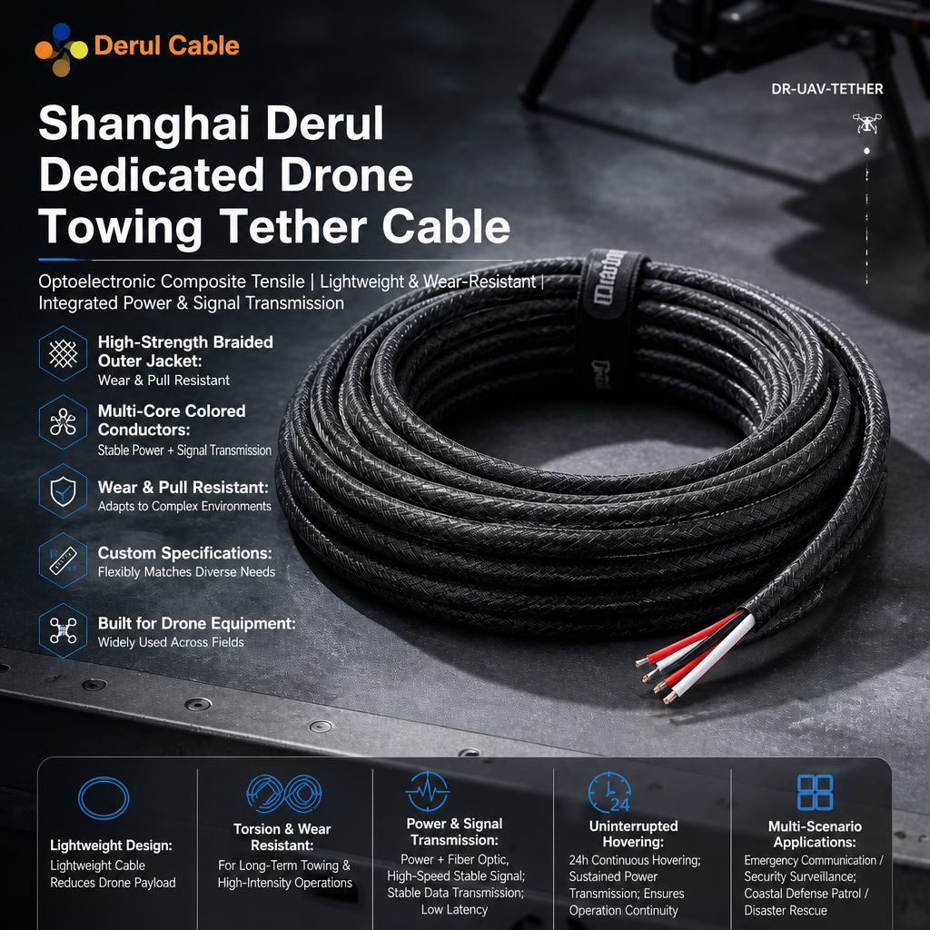 Factory OEM Tethered UAV Cable 2/4 Core Power   Single‑Mode Fiber Optic Drone Tether Cable
