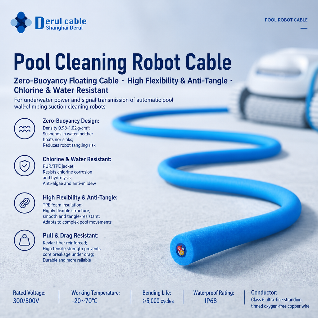 Factory OEM Swimming Pool Robot Cable Multi‑Core Power Signal Hybrid PUR Sheath Underwater Robot Umbilical Cable