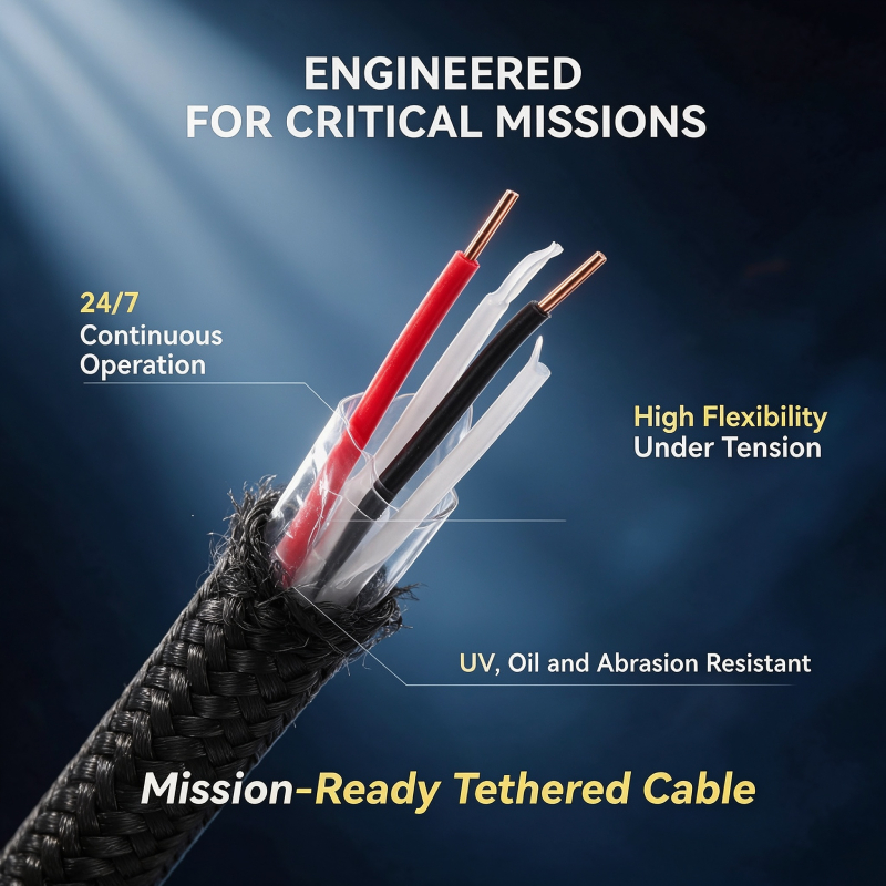 Ultra Lightweight Tethered Drone Towing Cable, Braided Outer Jacket