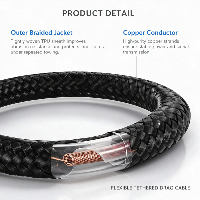 Ultra Lightweight Tethered Drone Towing Cable, Braided Outer Jacket