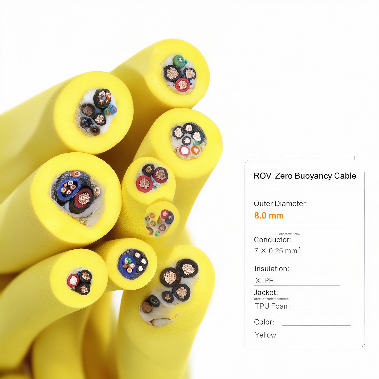 High Flexible Zero Buoyancy Underwater ROV Tether, CE Certified Subsea Neutrally Buoyant Cable