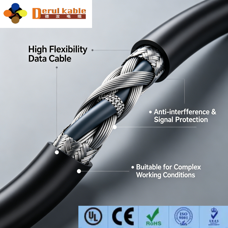 Shielded high flexible data cable, PUR jacket high flex data cable, TPE high flexible data cable