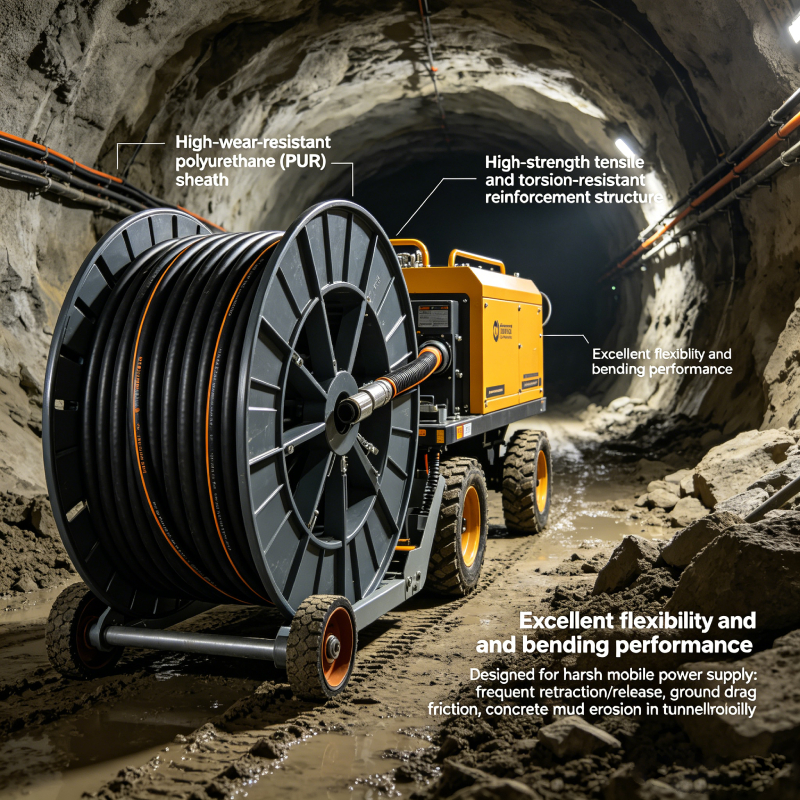 Reel cable for wheel wet shotcrete machine Shanghai factory PUR sheath