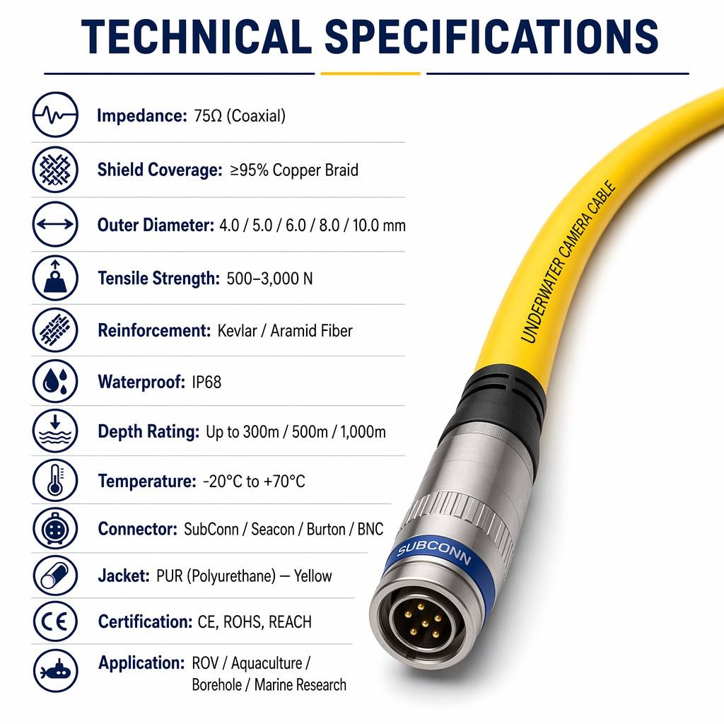 Derul Cable Underwater Camera Cable Subsea Video Cable