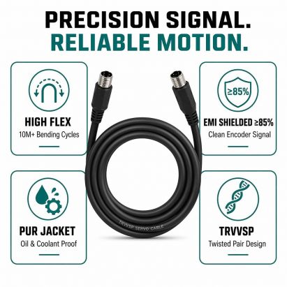 Shielded High Flexible 4 Core Servo Motor Power Cable for CNC Router — 18AWG Copper, PVC/PUR Jacket