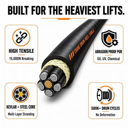 PUR Drum Reeling Cable - Power & Control Hybrid for Gantry Crane, Hoist, Trolley System -High Flexible, Braided Shield