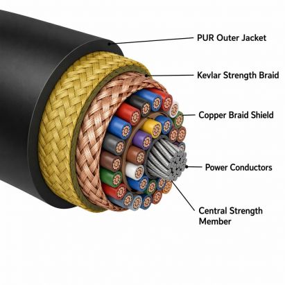 25X2.5mm² Copper Round Reeling Cable PUR Sheath for Mining Crane Pendant 0.6/1kV Heavy Duty