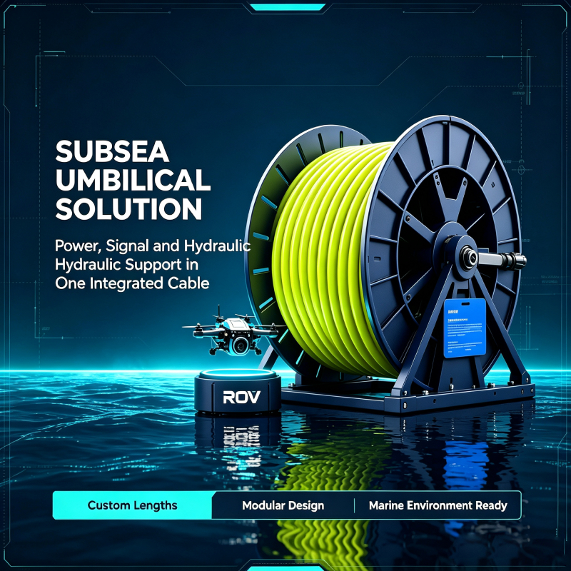 Zero buoyancy underwater umbilical cable with Kevlar strength member, yellow ROV fiber tether