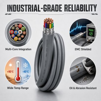 2–50 Core High Flexible PUR Robot Cable Multi Core Shielded Drag Chain Cable for Industrial Robot Arm 0.12–2.5mm²