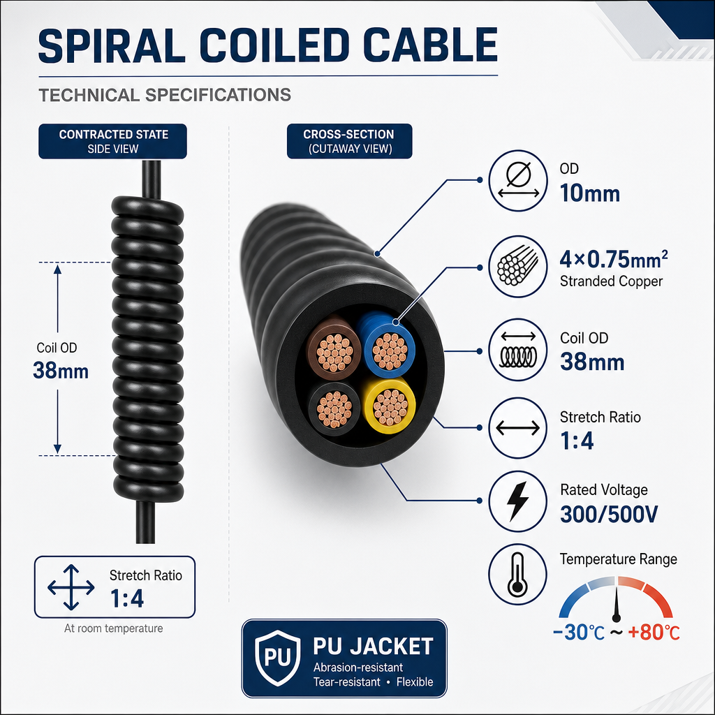 Multi Core Spiral Coiled Spring Cable 