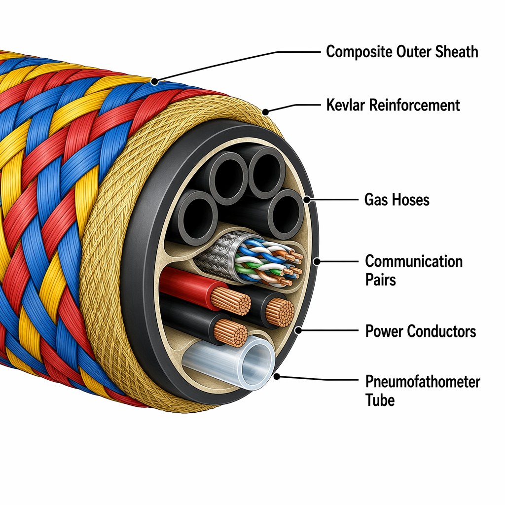 Custom 3-Function Diving Umbilicals for Commercial Divers (Integrated Gas/Oxygen Supply, Communication