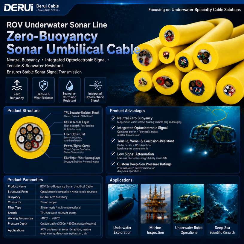 Neutrally Buoyant ROV Sonar Umbilical Cable | Subsea Sonar Tether - Shanghai Deru