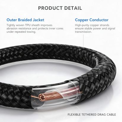Ultra Lightweight Tethered Drone Towing Cable, Braided Outer Jacket