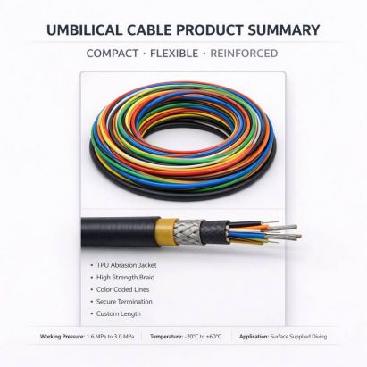 Diver Umbilical Cable | Surface Supply Commercial Diving Umbilical, PUR Jacket, Integrated Gas Hose & Communication Wire, Custom Length | Shanghai Deru Cable